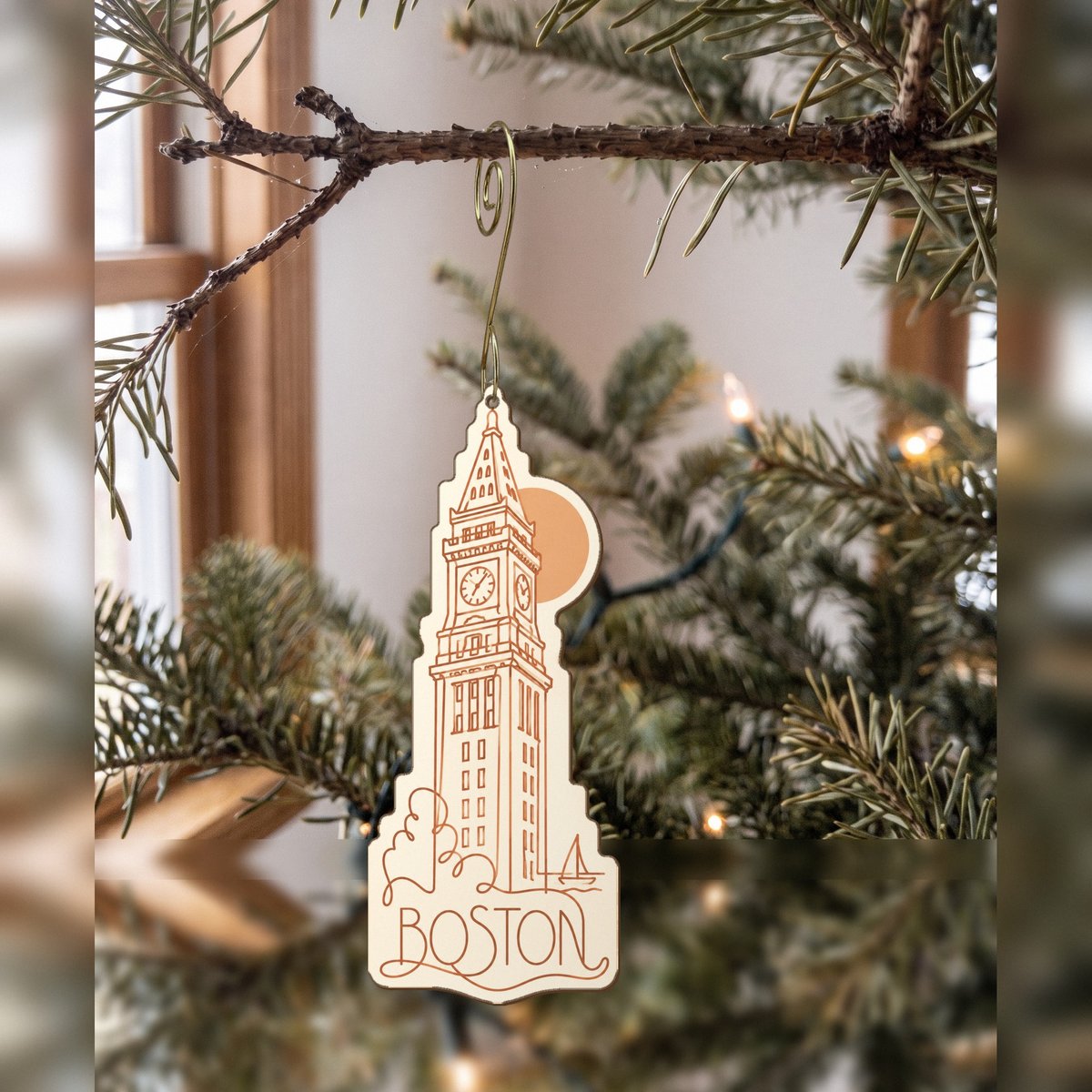 She's Choosing Boston Ornament | Continuous-Line Drawing | S210-O
