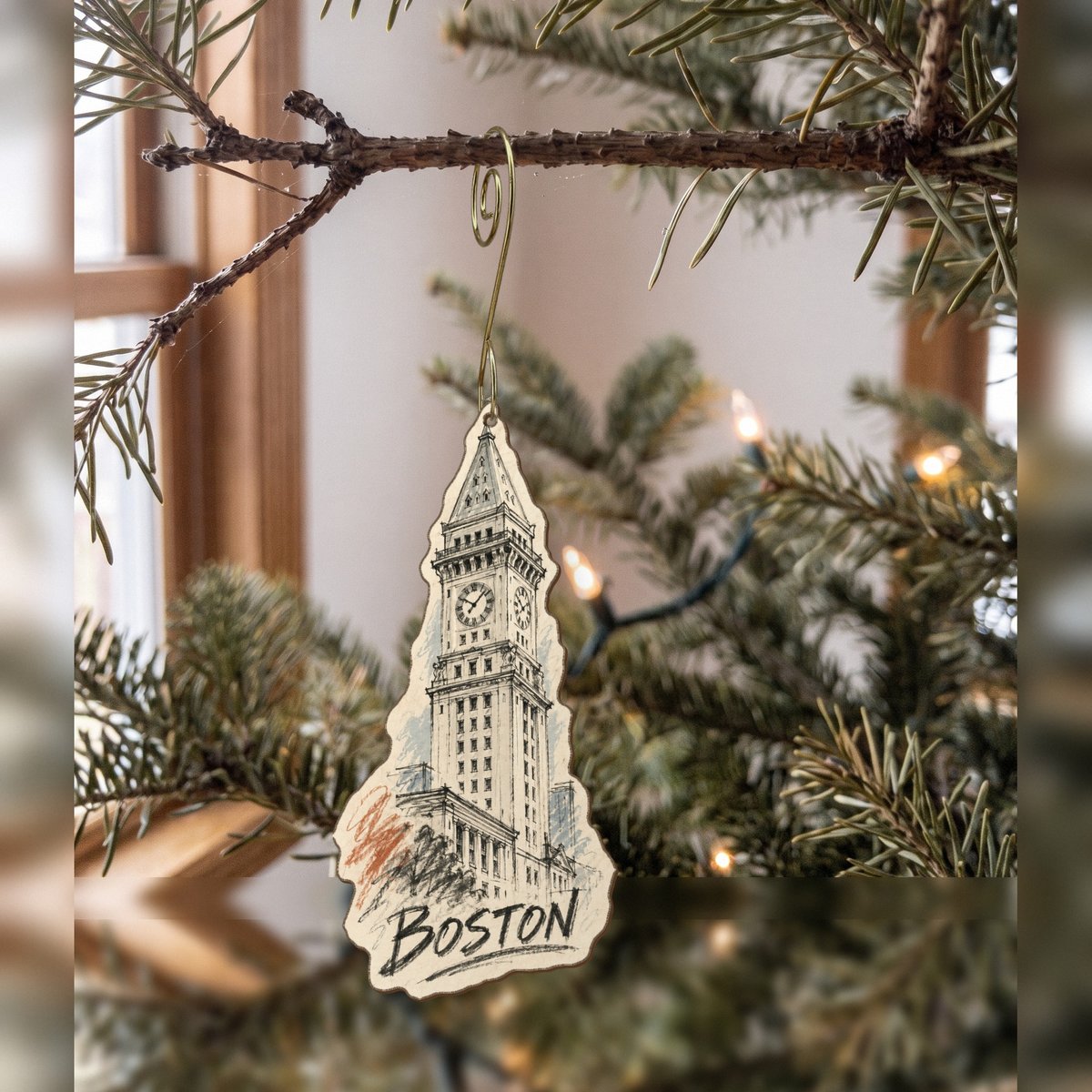 She's Choosing Boston Ornament | Loose Contour Sketch | S211-O