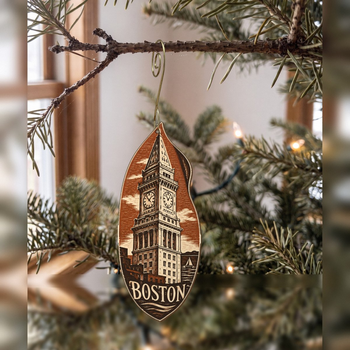 She's Choosing Boston Ornament | Woodcut | S214-O