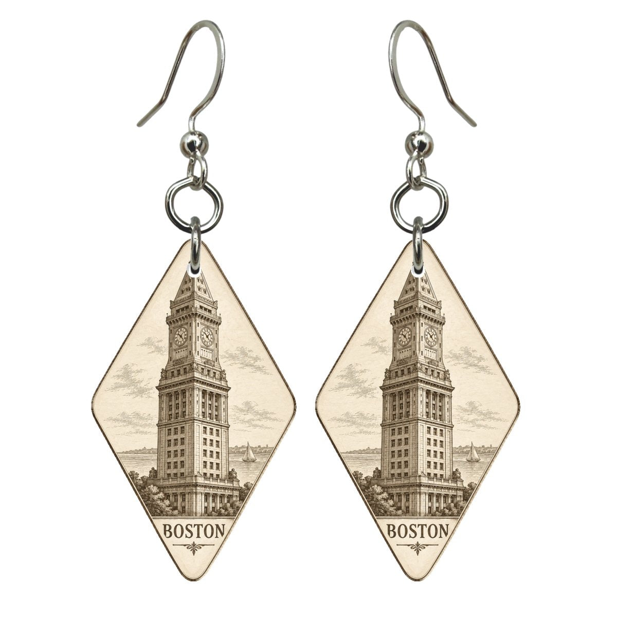 She's Choosing Boston Earrings | Etching-Inspired Linework | S216