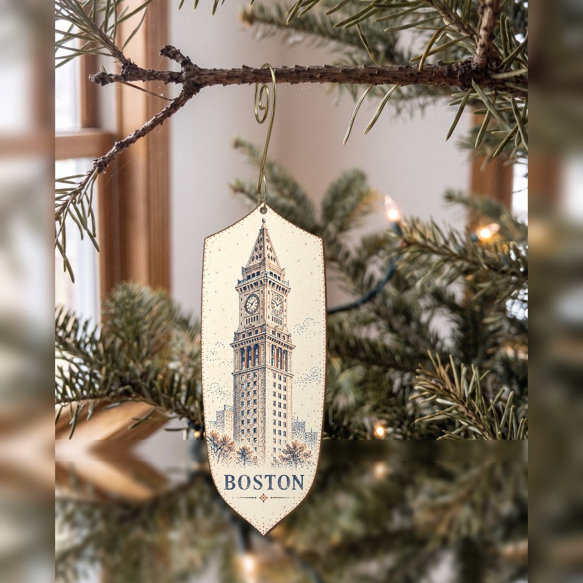 She's Choosing Boston Ornament | Sparse Pointillism | S217-O