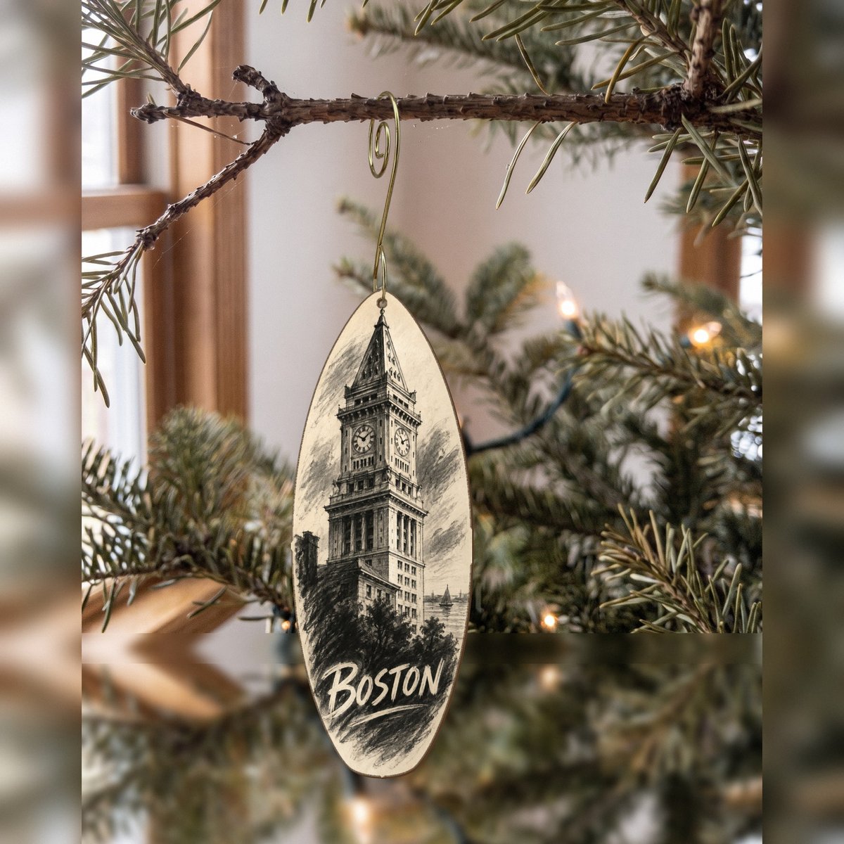 She's Choosing Boston Ornament | Charcoal Gesture | S219-O
