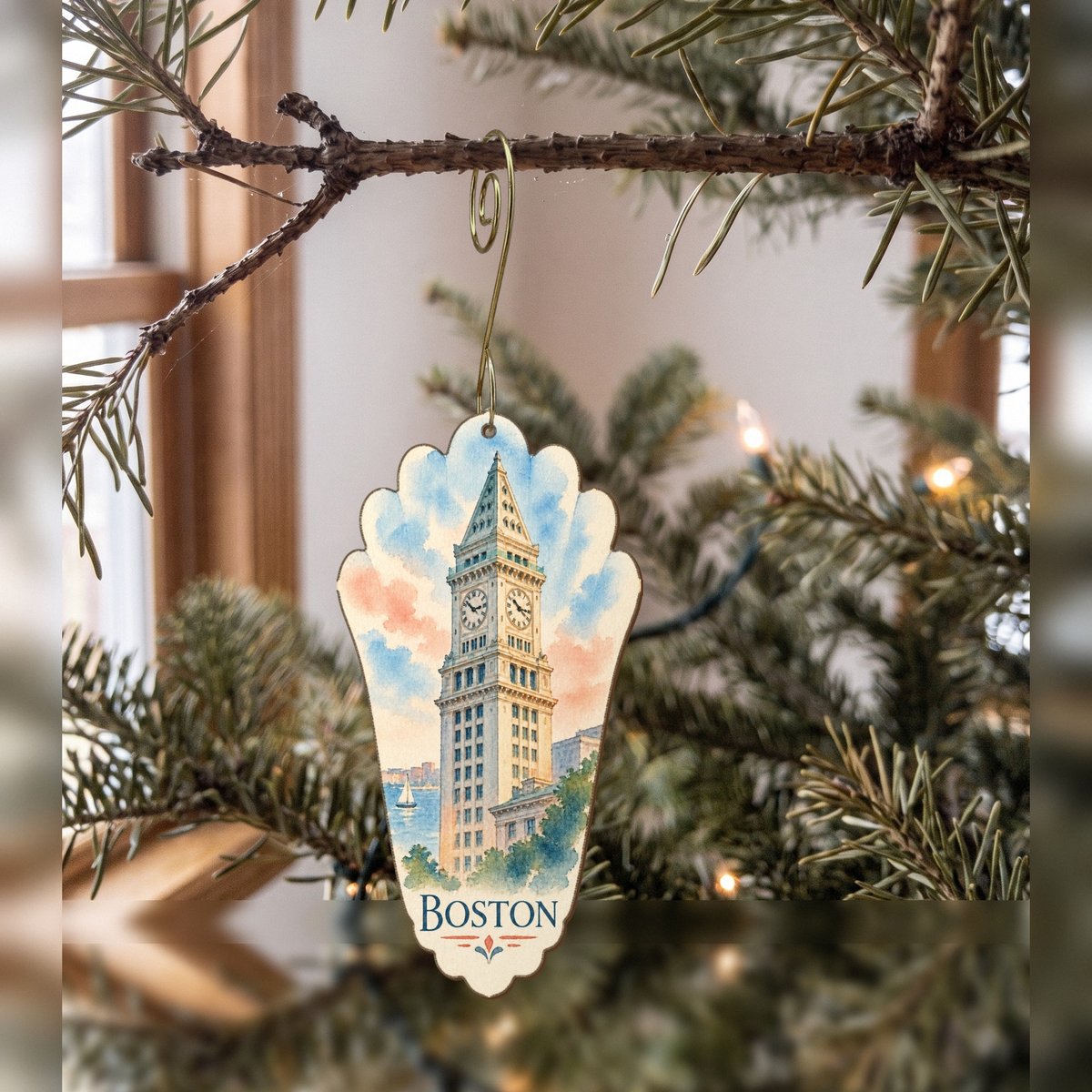 She's Choosing Boston Ornament | Restrained Watercolor | S220-O