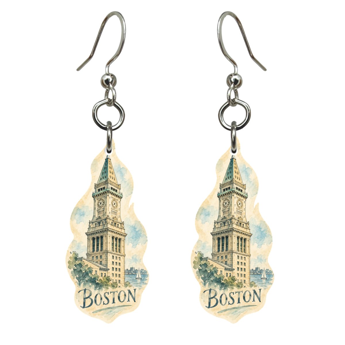 She's Choosing Boston Earrings | Pen and Watercolor Wash | S221
