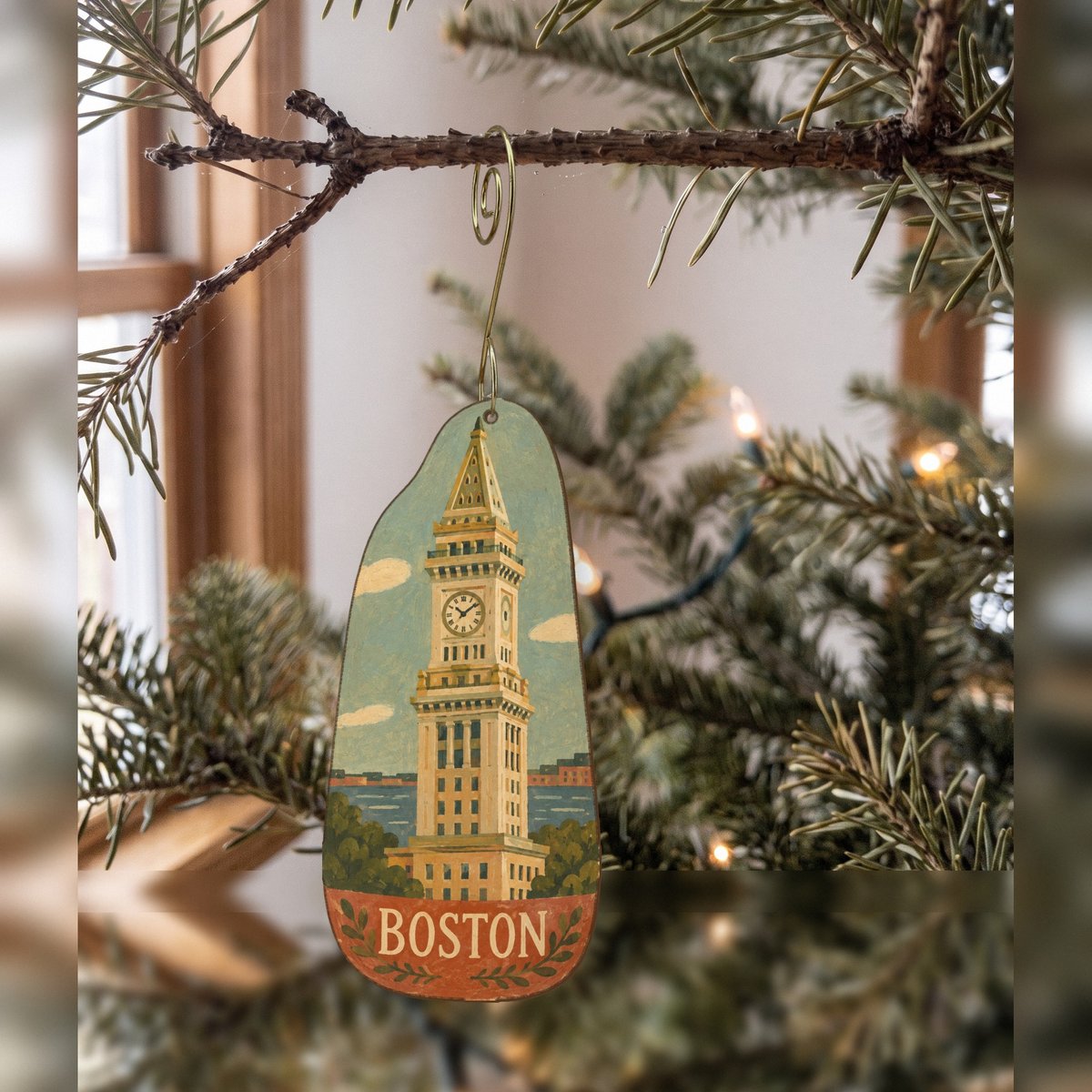 She's Choosing Boston Ornament | Naive Folk Painting | S222-O