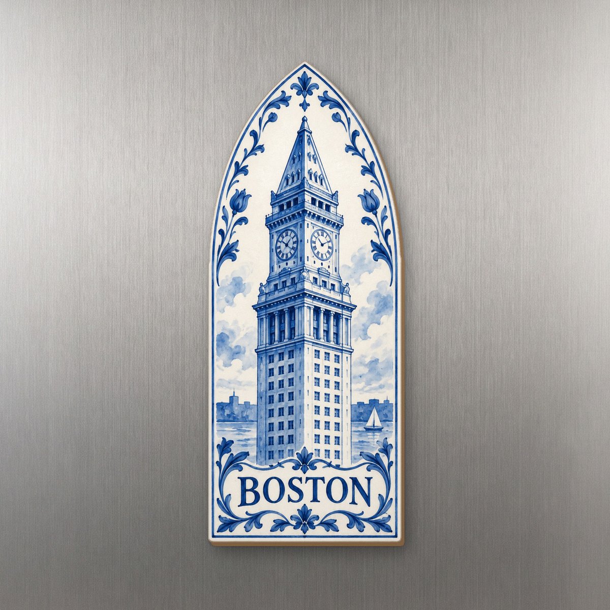She's Choosing Boston Magnet | Blue-And-White Ceramic Illustration | S223-M