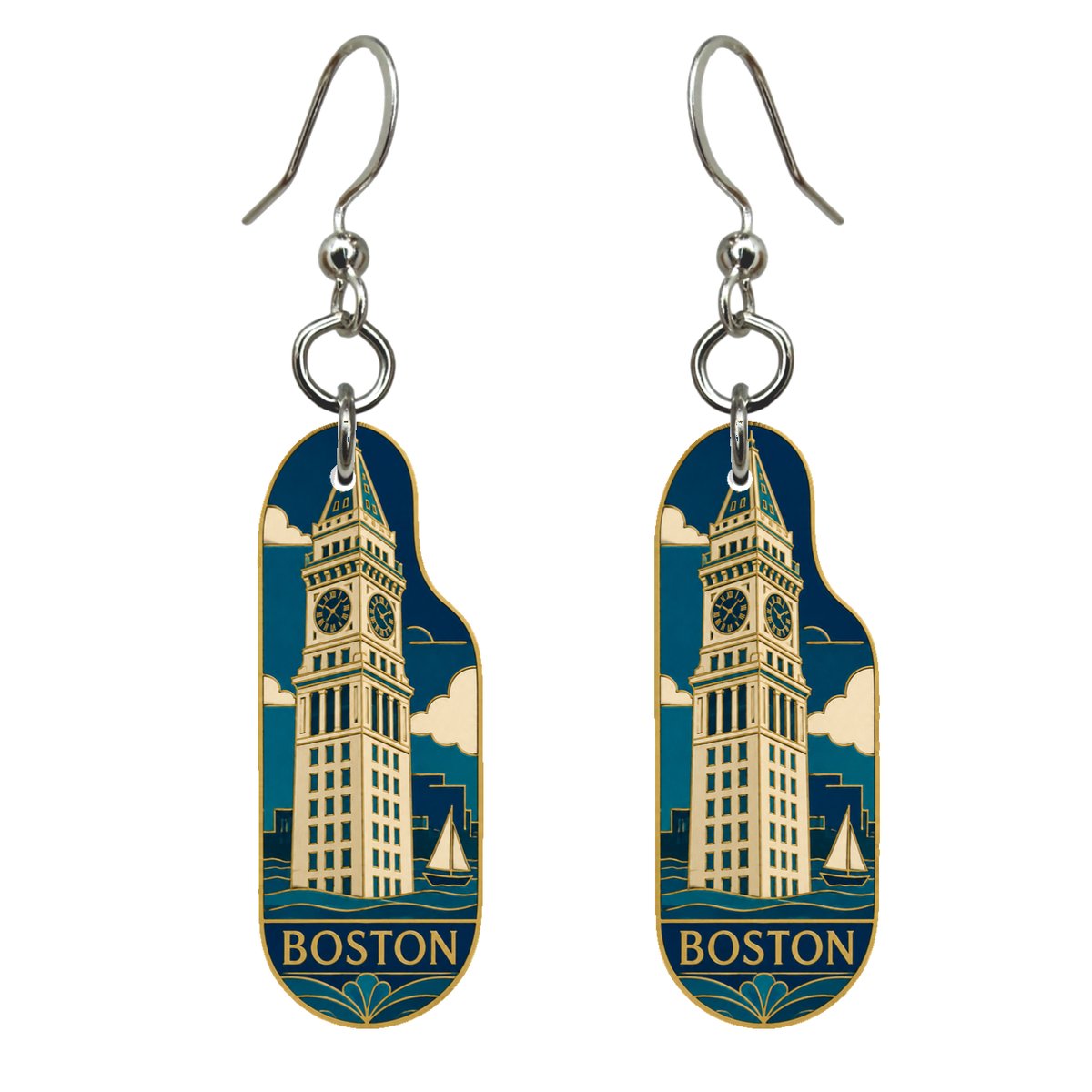 She's Choosing Boston Earrings | Cloisonné-Inspired Graphic | S224
