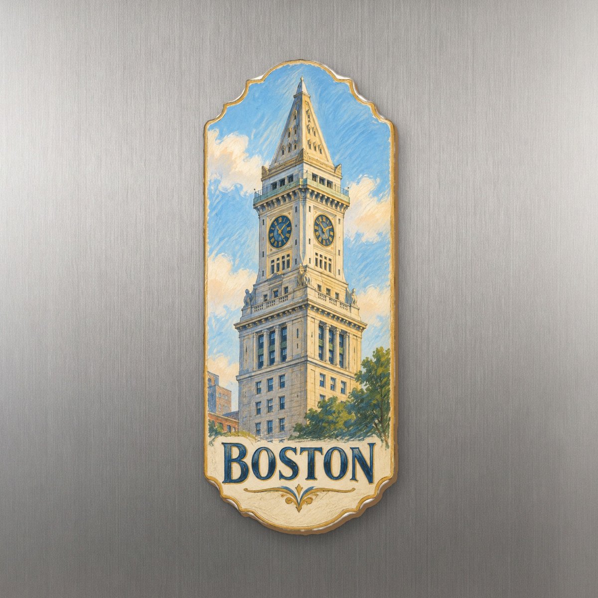 She's Choosing Boston Magnet | Colored Pencil over Gouache | S226-M