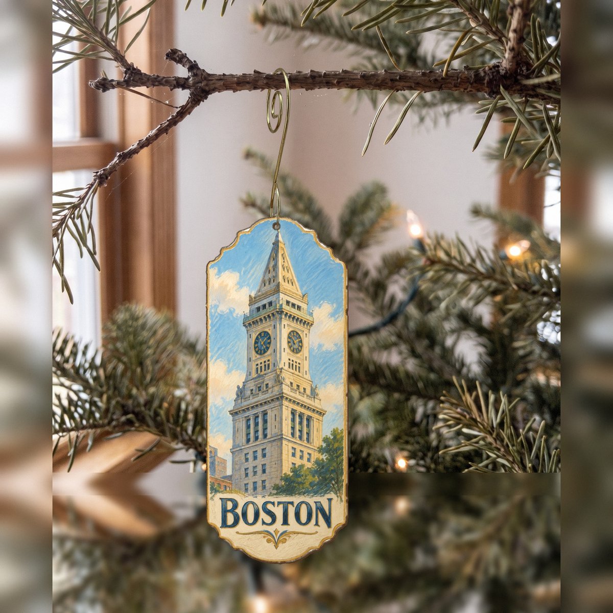 She's Choosing Boston Ornament | Colored Pencil over Gouache | S226-O
