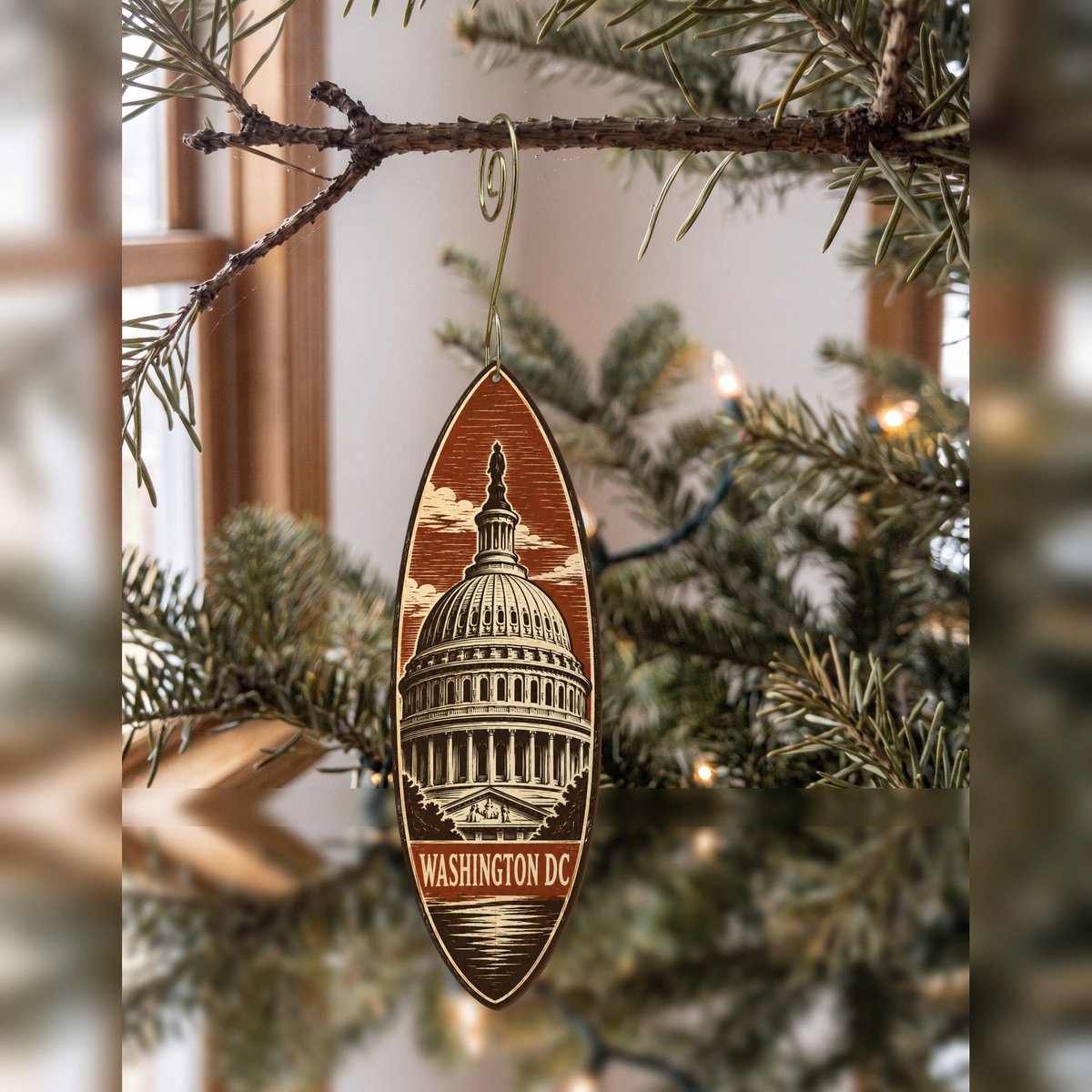 She's Choosing Washington DC Ornament | Woodcut | S232-O