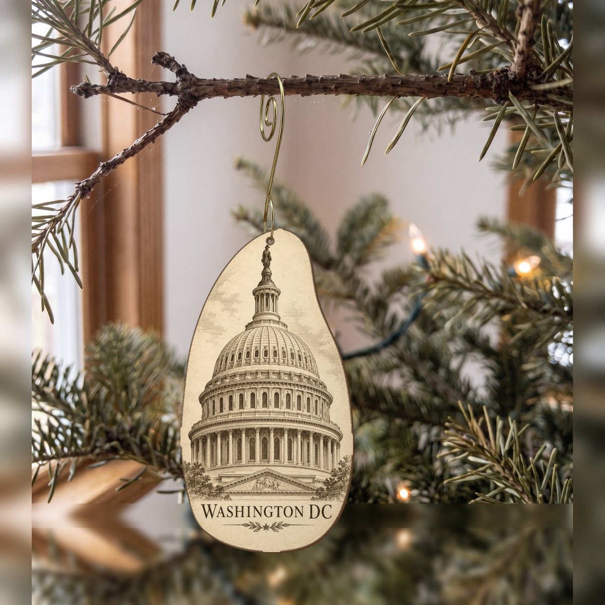 She's Choosing Washington DC Ornament | Etching-Inspired Linework | S234-O