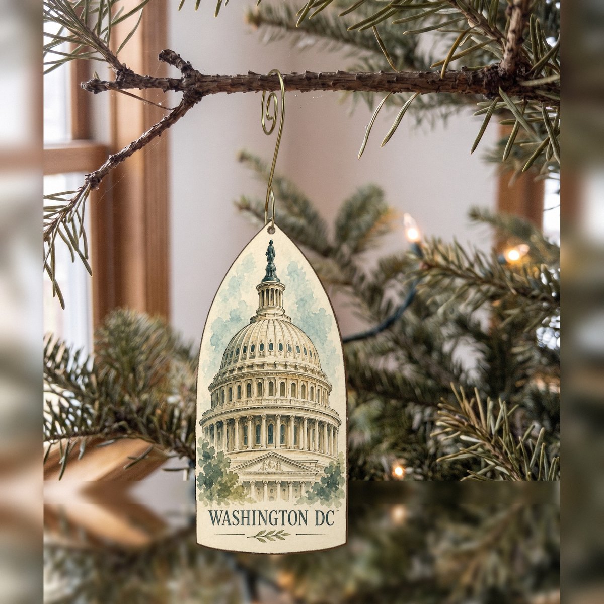 She's Choosing Washington DC Ornament | Pen and Watercolor Wash | S239-O