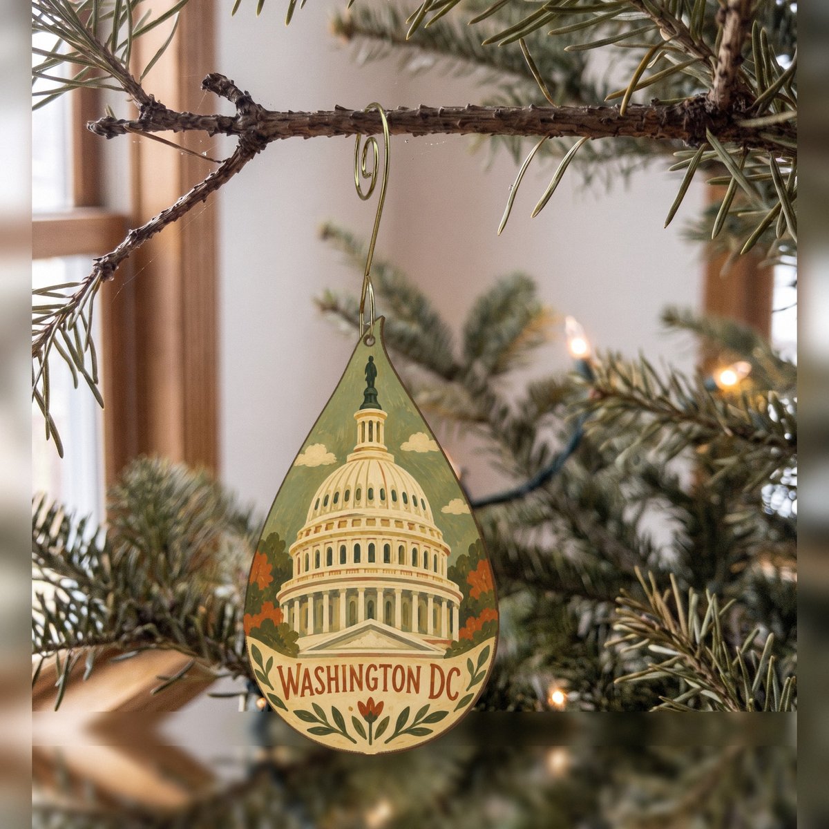 She's Choosing Washington DC Ornament | Naive Folk Painting | S240-O