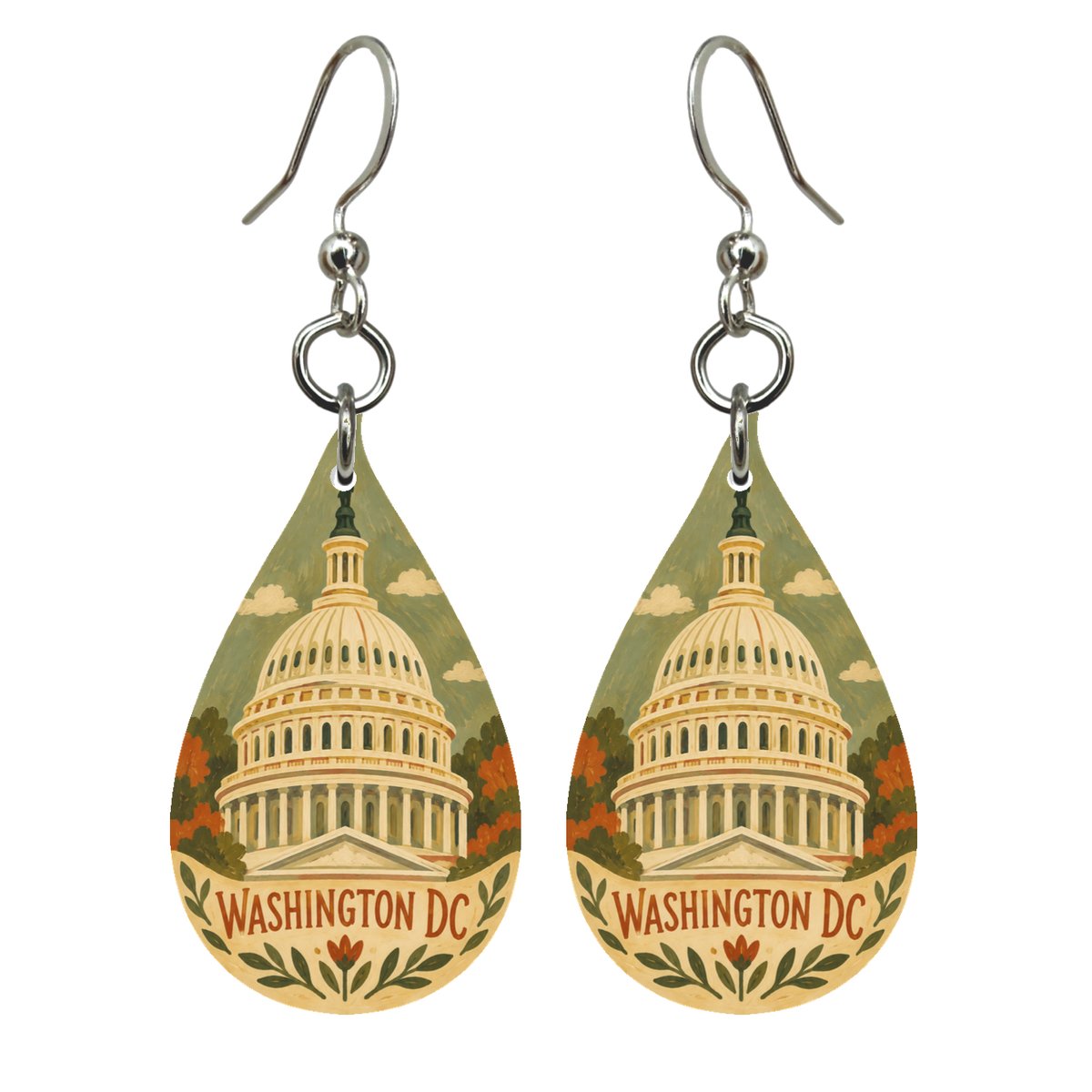 She's Choosing Washington DC Earrings | Naive Folk Painting | S240
