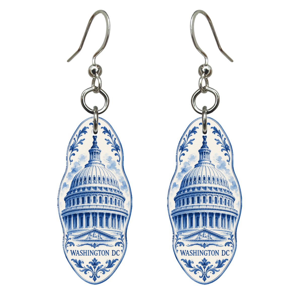 She's Choosing Washington DC Earrings | Blue-And-White Ceramic Illustration | S241