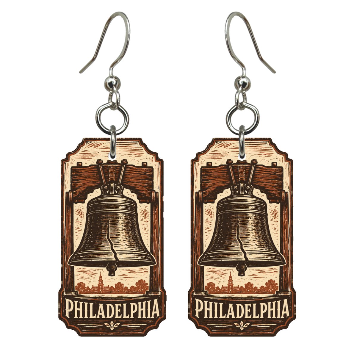 She's Choosing Philadelphia Earrings | Woodcut | S250