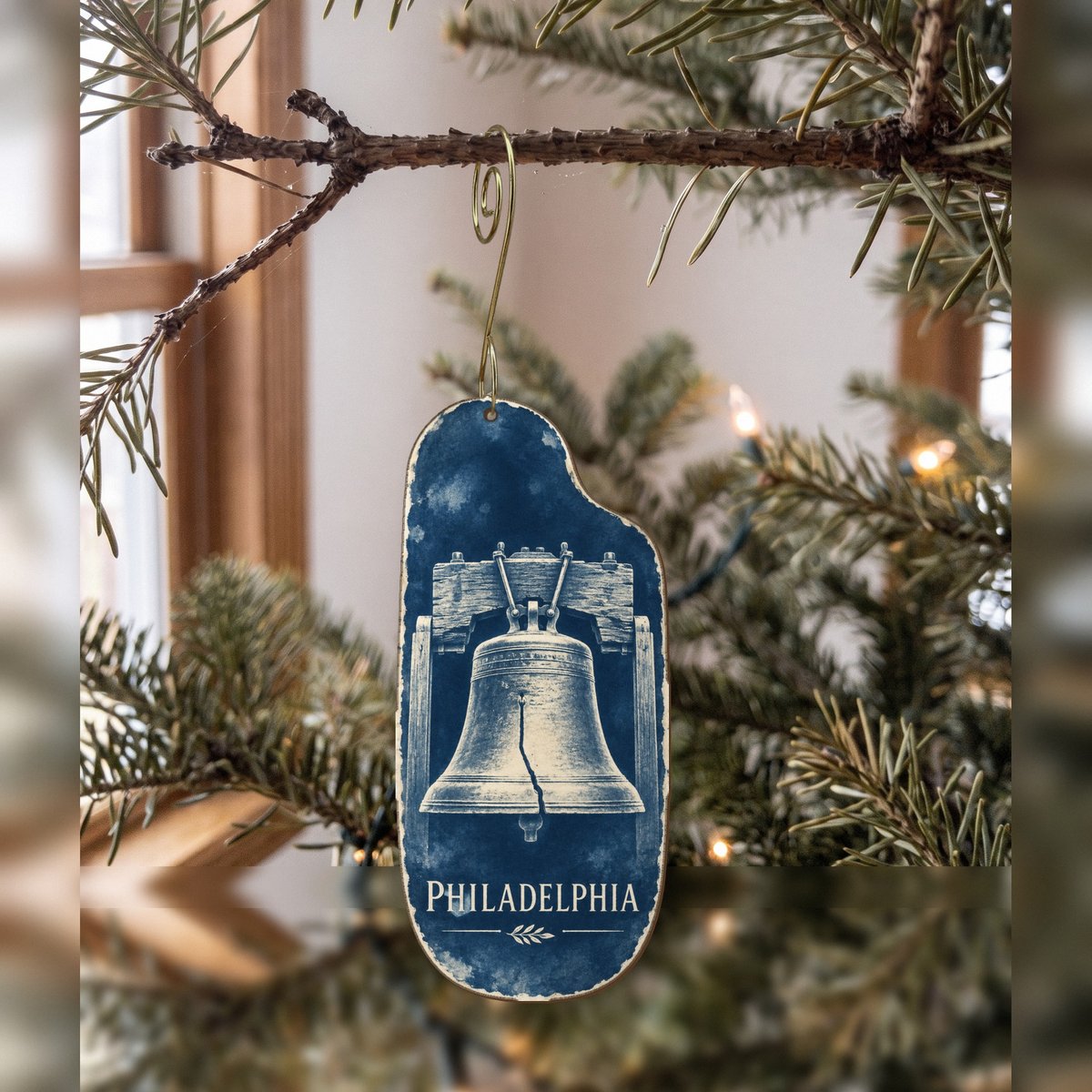 She's Choosing Philadelphia Ornament | Cyanotype-Inspired | S251-O
