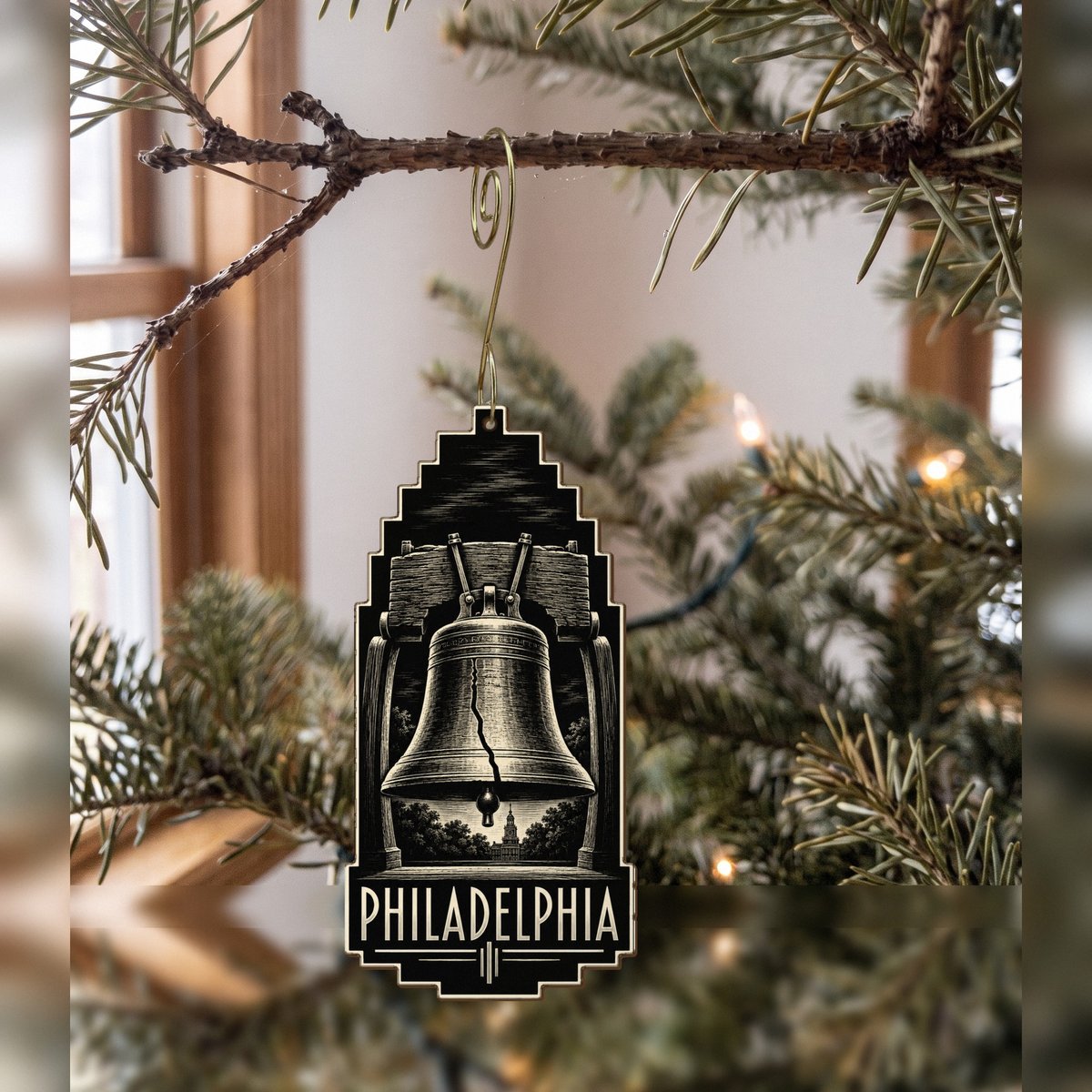 She's Choosing Philadelphia Ornament | Scratchboard | S254-O