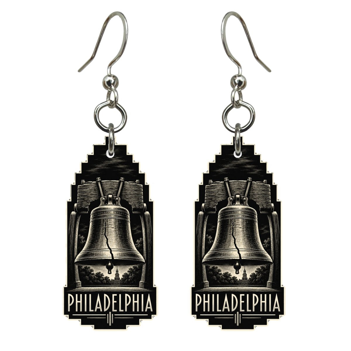 She's Choosing Philadelphia Earrings | Scratchboard | S254