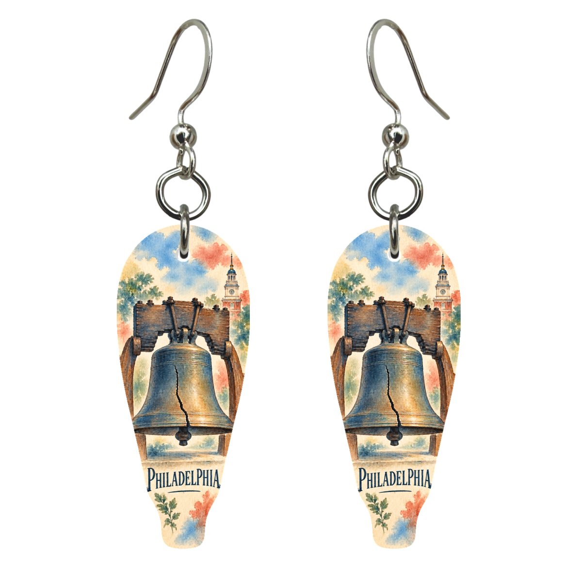 She's Choosing Philadelphia Earrings | Restrained Watercolor | S256