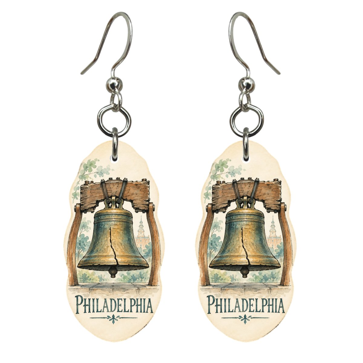 She's Choosing Philadelphia Earrings | Pen and Watercolor Wash | S257