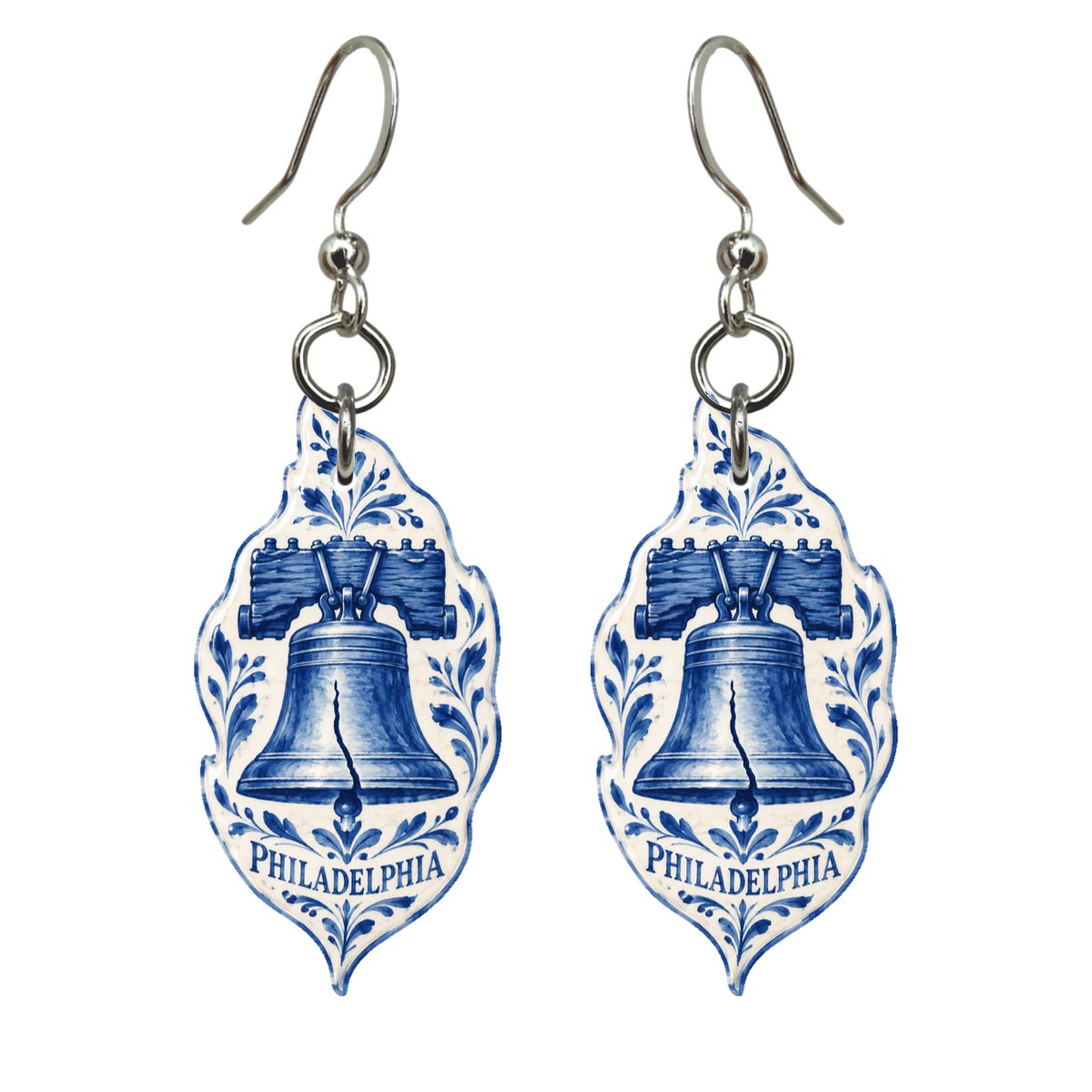 She's Choosing Philadelphia Earrings | Blue-And-White Ceramic Illustration | S259
