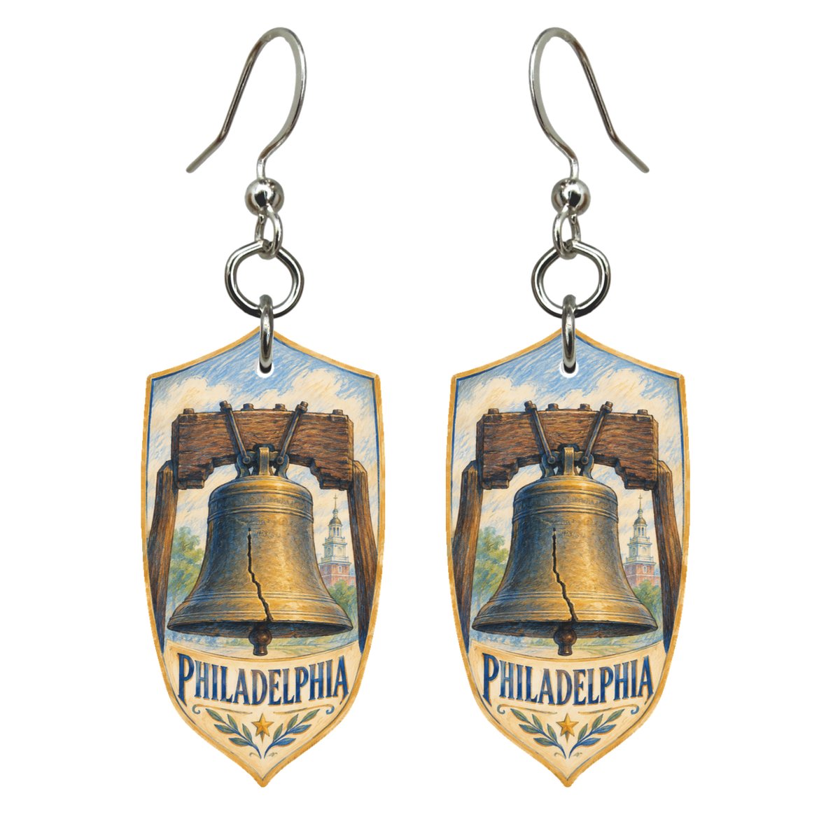 She's Choosing Philadelphia Earrings | Colored Pencil over Gouache | S262