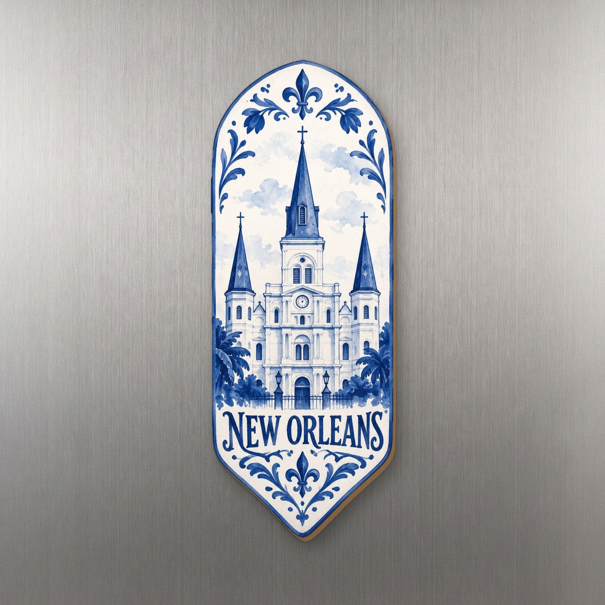 She's Choosing New Orleans Magnet | Blue-And-White Ceramic Illustration | S277-M