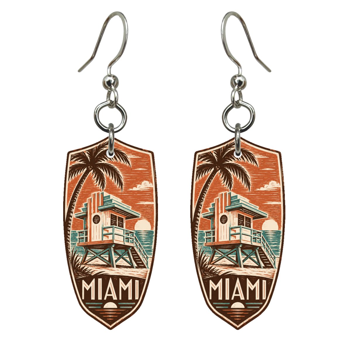 She's Choosing Miami Earrings | Woodcut | S286