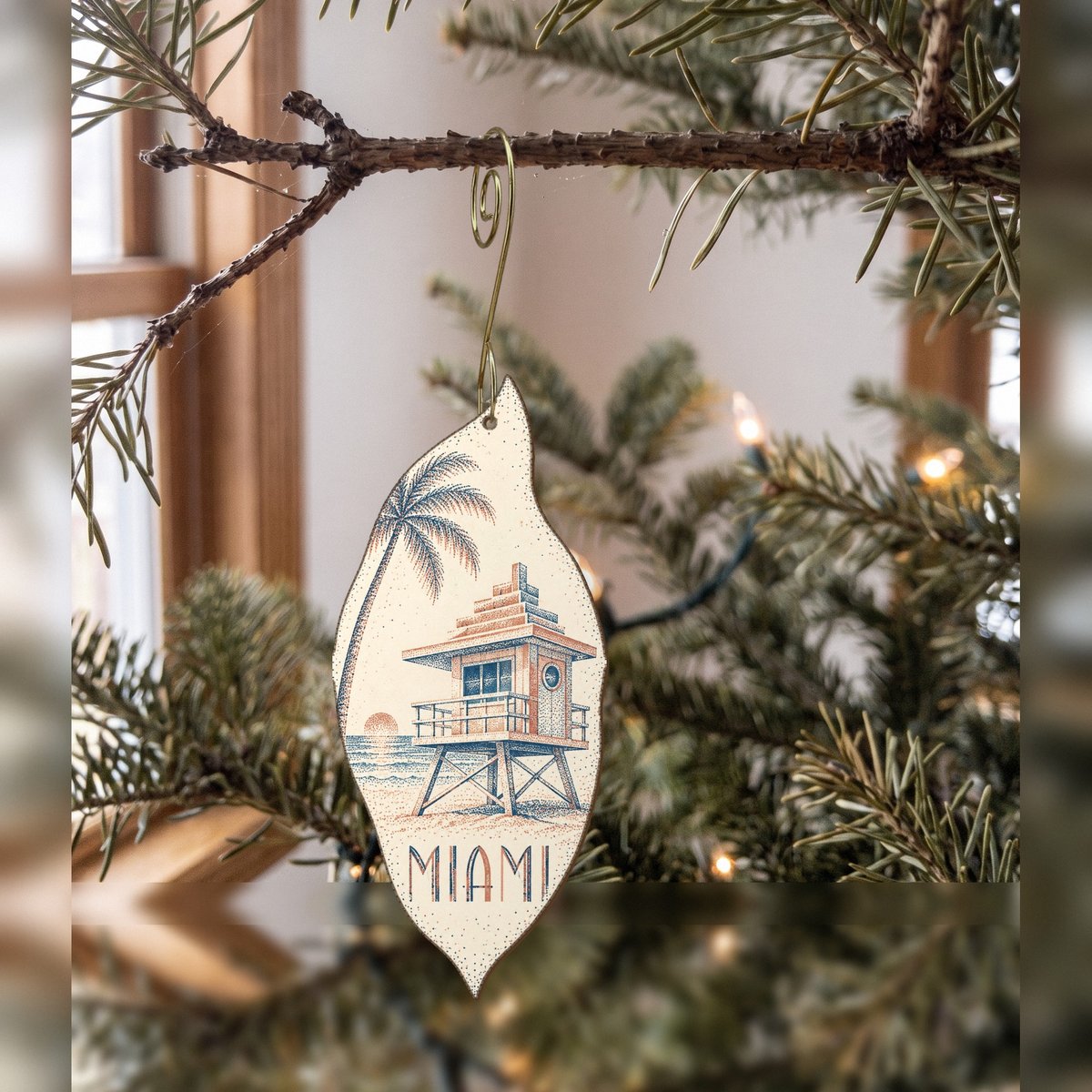 She's Choosing Miami Ornament | Sparse Pointillism | S289-O