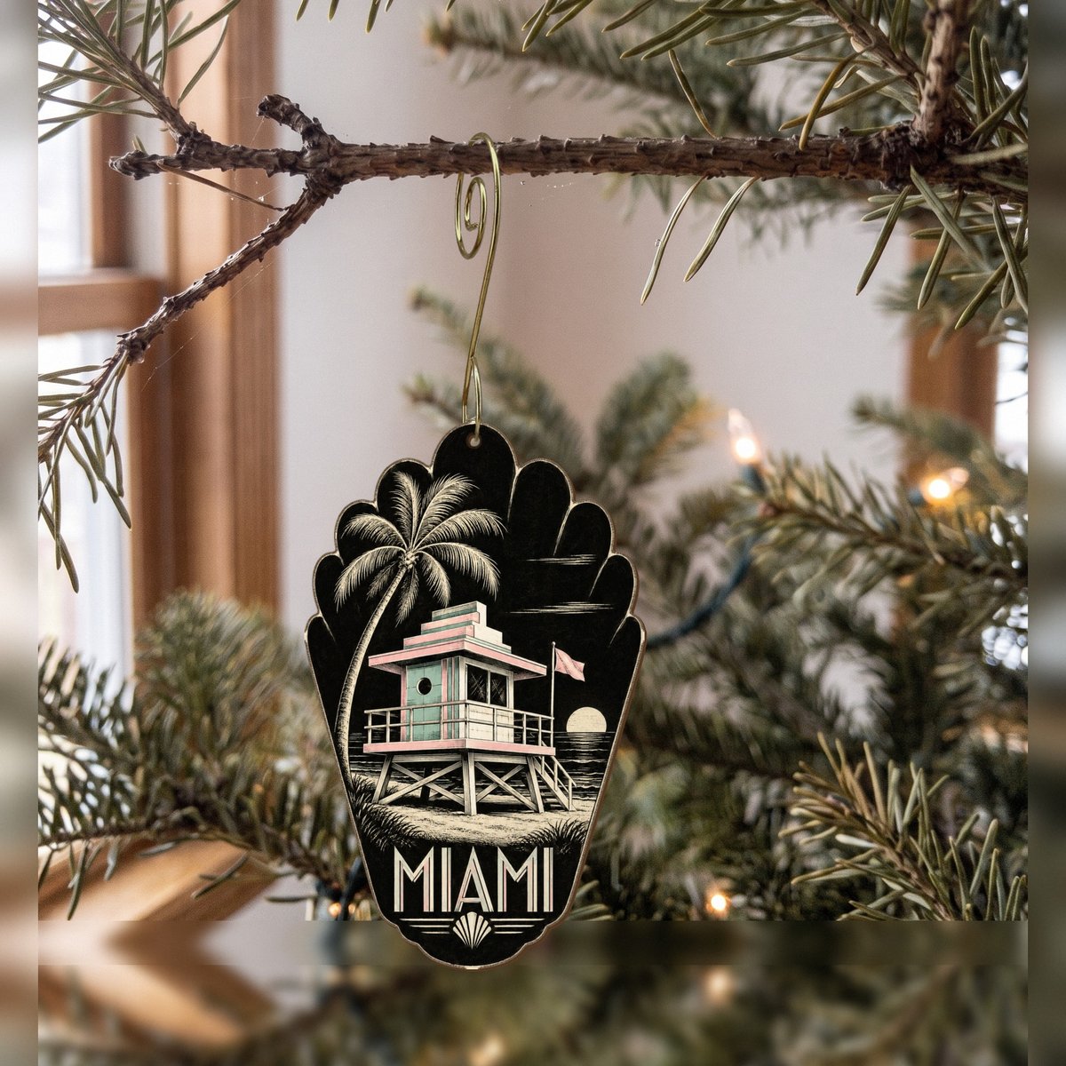 She's Choosing Miami Ornament | Scratchboard | S290-O