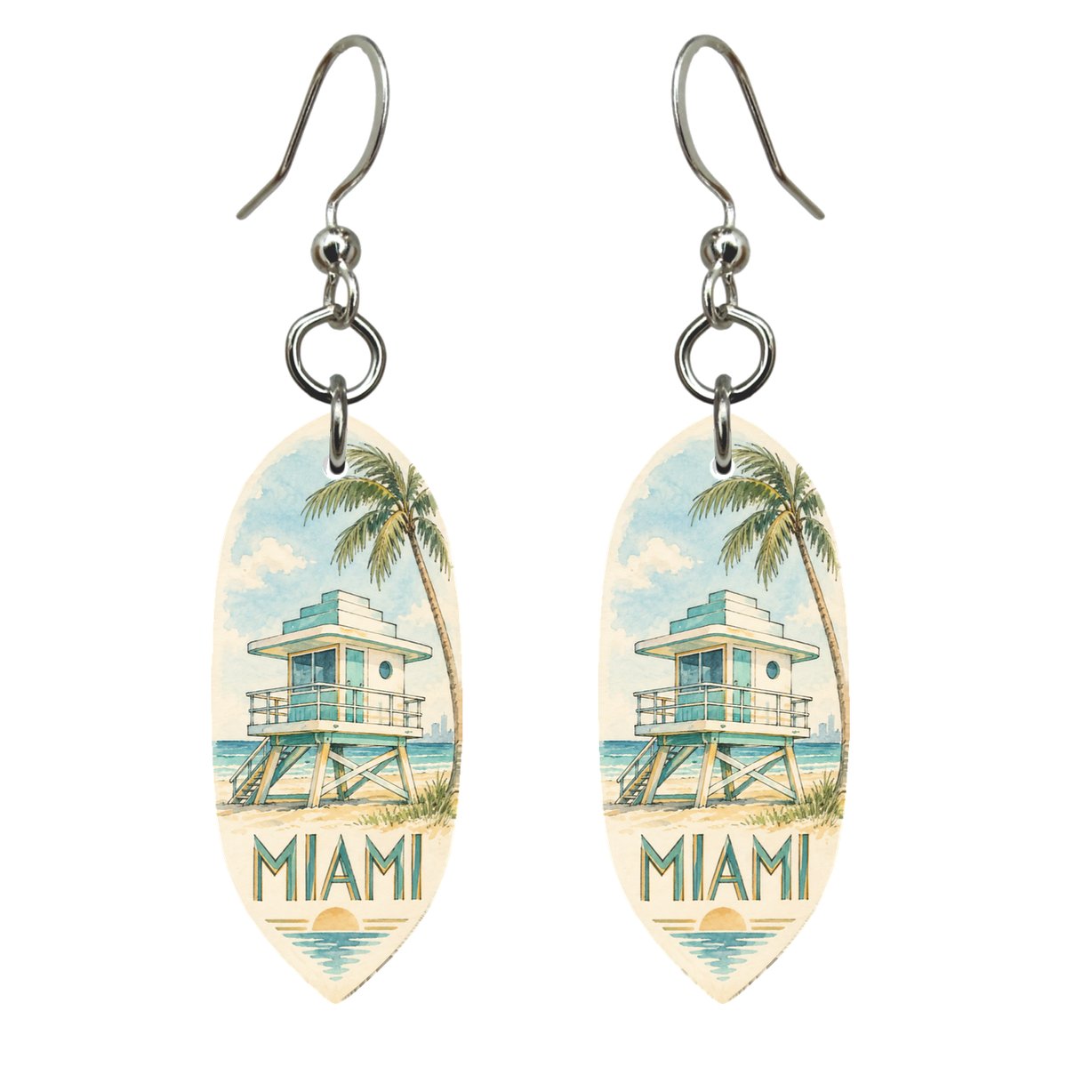 She's Choosing Miami Earrings | Pen and Watercolor Wash | S293