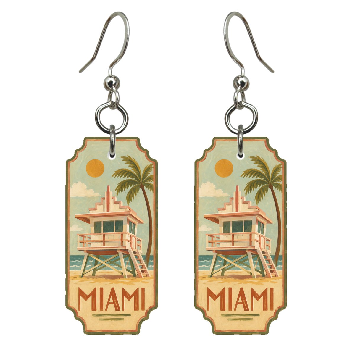 She's Choosing Miami Earrings | Naive Folk Painting | S294