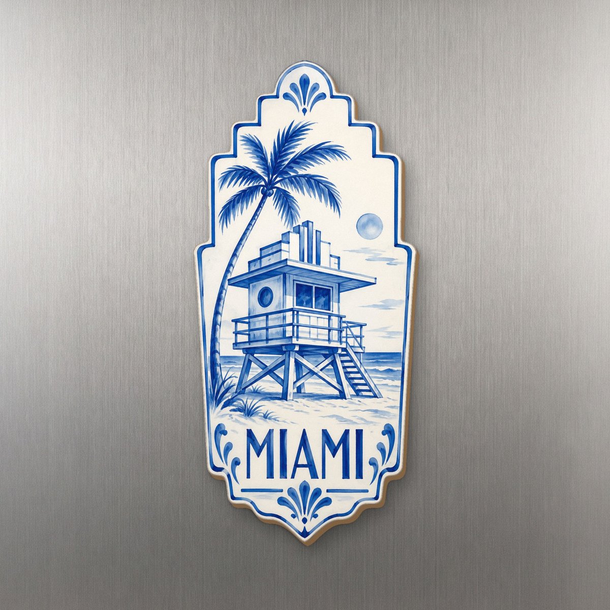 She's Choosing Miami Magnet | Blue-And-White Ceramic Illustration | S295-M