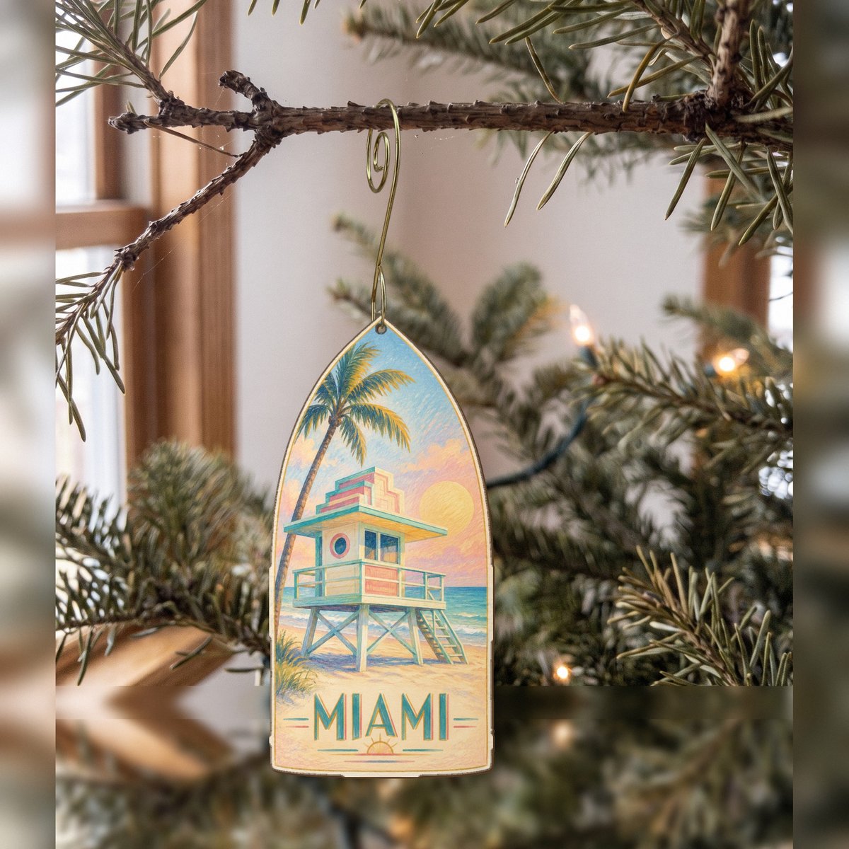She's Choosing Miami Ornament | Colored Pencil over Gouache | S298-O