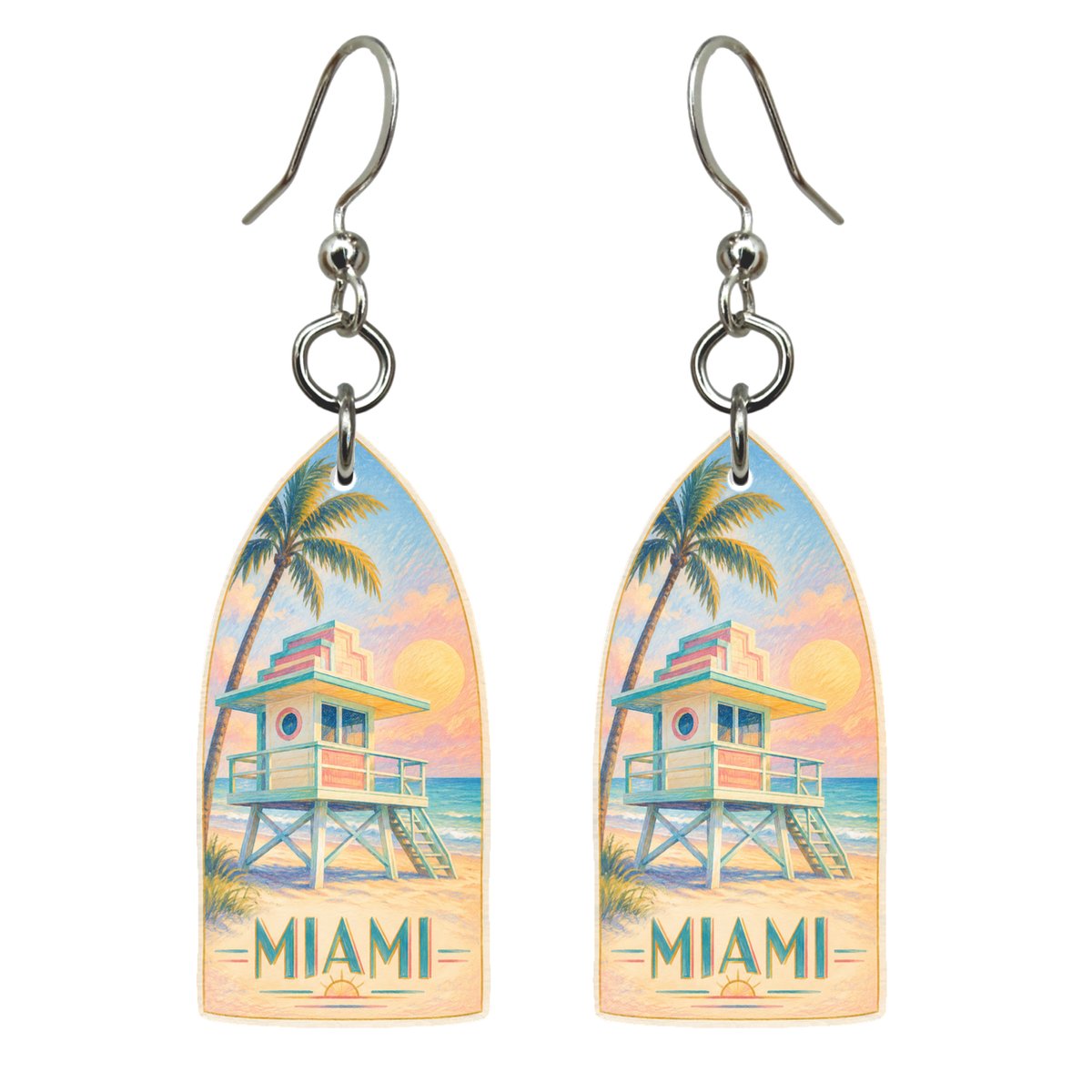 She's Choosing Miami Earrings | Colored Pencil over Gouache | S298