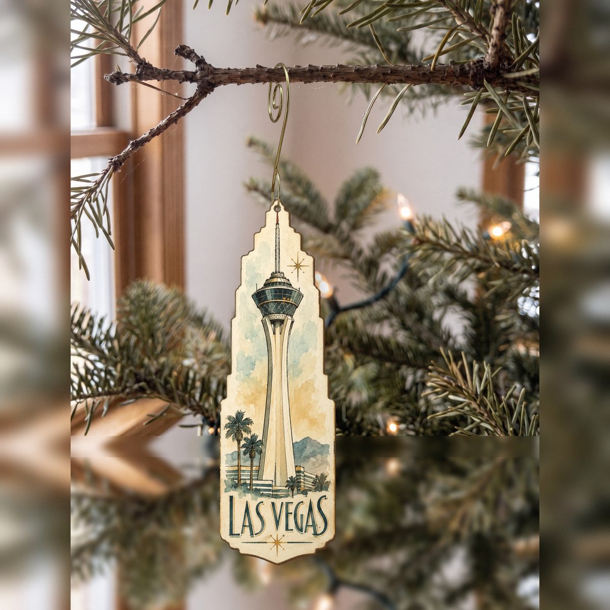 She's Choosing Las Vegas Ornament | Pen and Watercolor Wash | S311-O