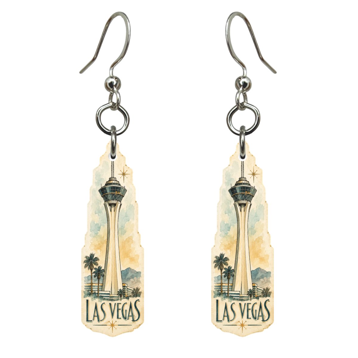 She's Choosing Las Vegas Earrings | Pen and Watercolor Wash | S311