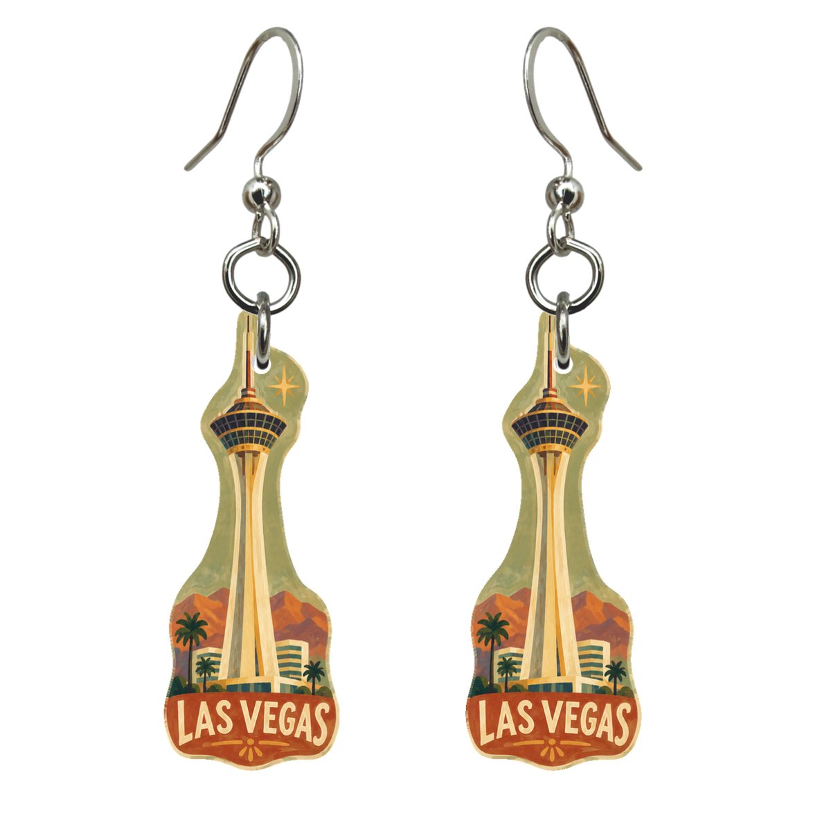 She's Choosing Las Vegas Earrings | Naive Folk Painting | S312