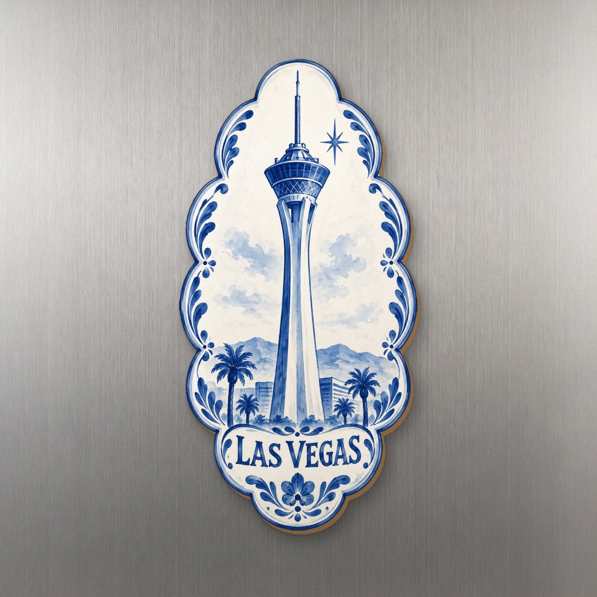 She's Choosing Las Vegas Magnet | Blue-And-White Ceramic Illustration | S313-M