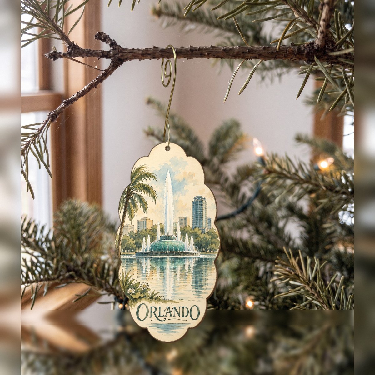 She's Choosing Orlando Ornament | Pen and Watercolor Wash | S329-O