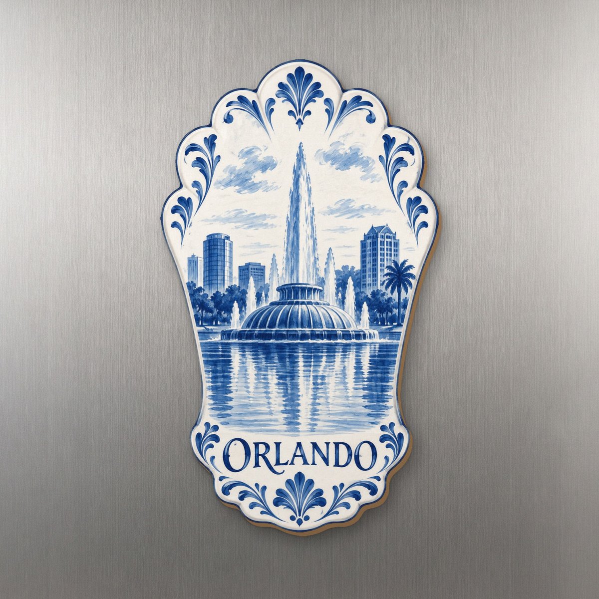 She's Choosing Orlando Magnet | Blue-And-White Ceramic Illustration | S331-M