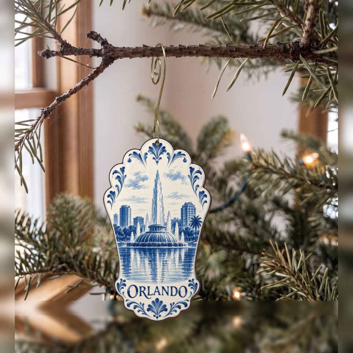 She's Choosing Orlando Ornament | Blue-And-White Ceramic Illustration | S331-O