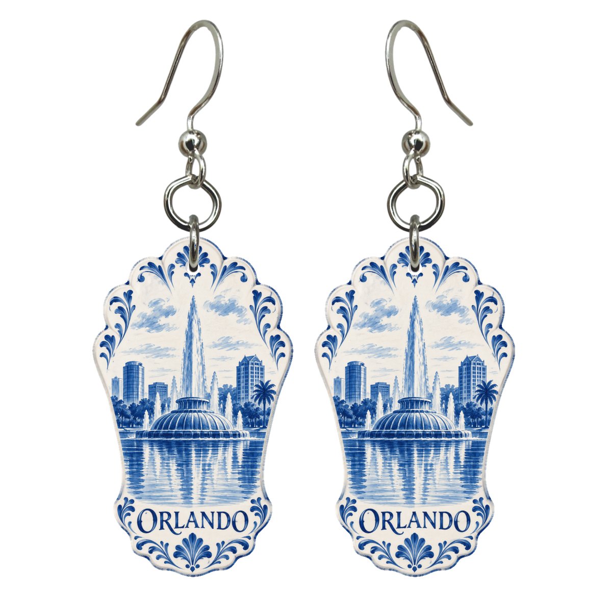 She's Choosing Orlando Earrings | Blue-And-White Ceramic Illustration | S331