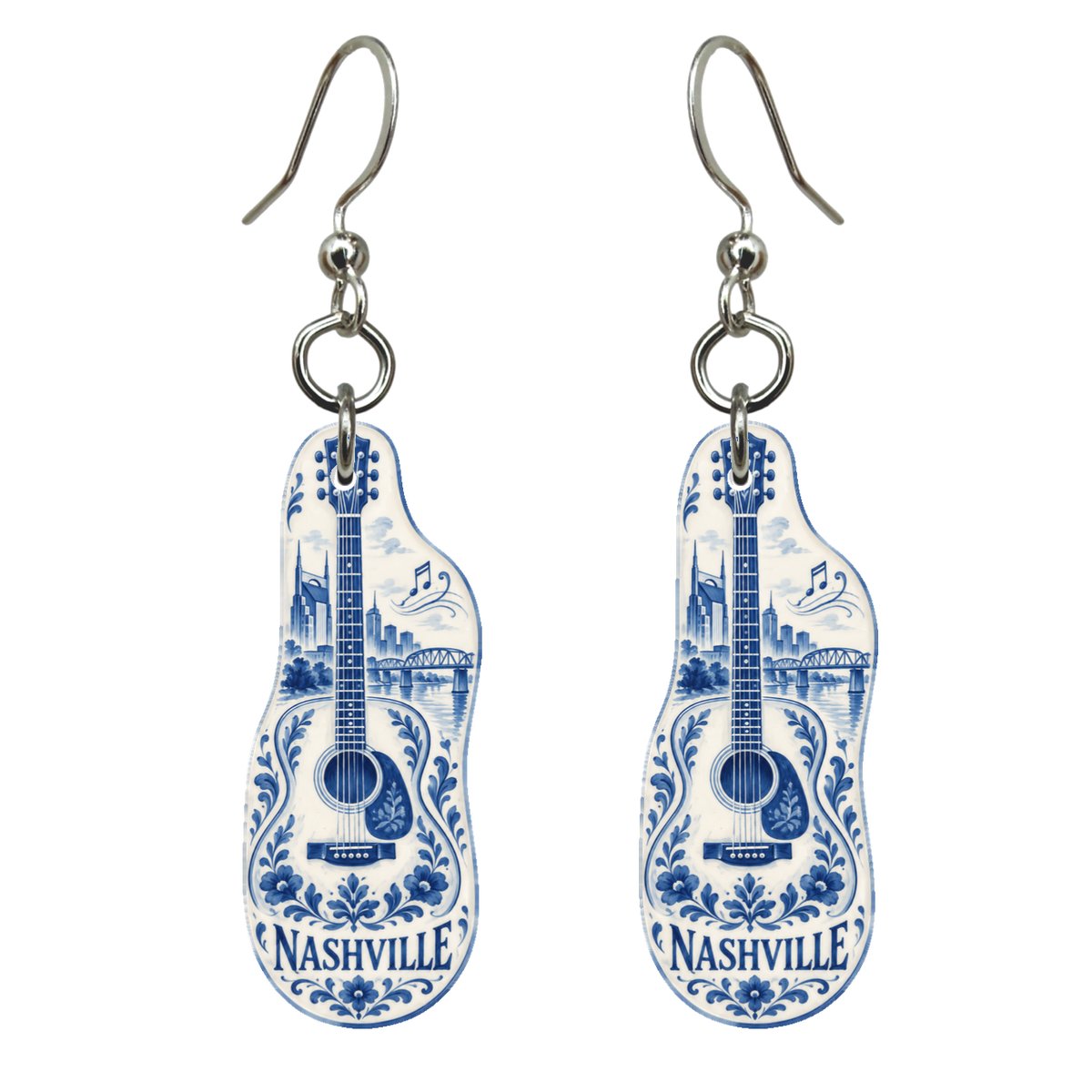 She's Choosing Nashville Earrings | Blue-And-White Ceramic Illustration | S349