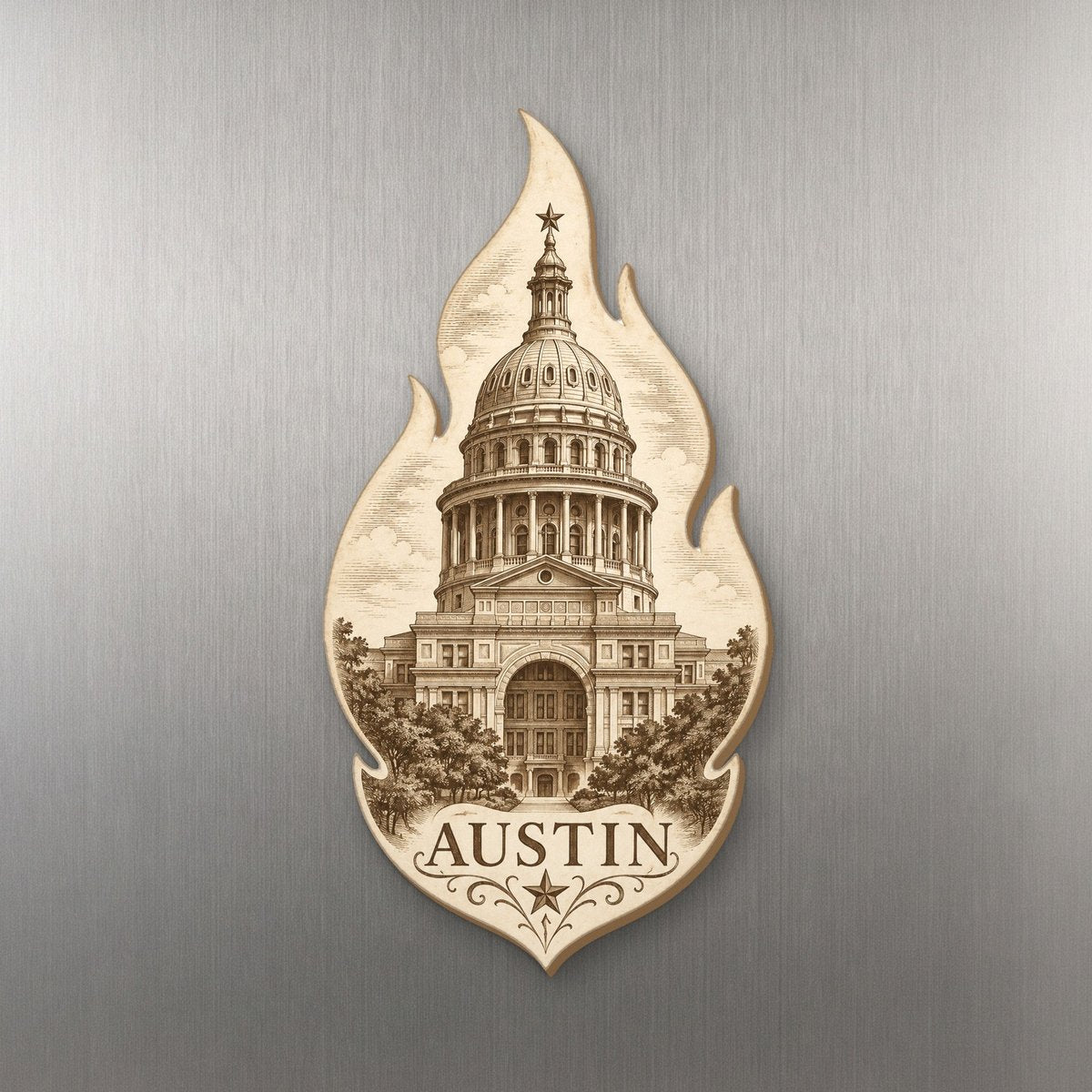 She's Choosing Austin Magnet | Etching-Inspired Linework | S360-M