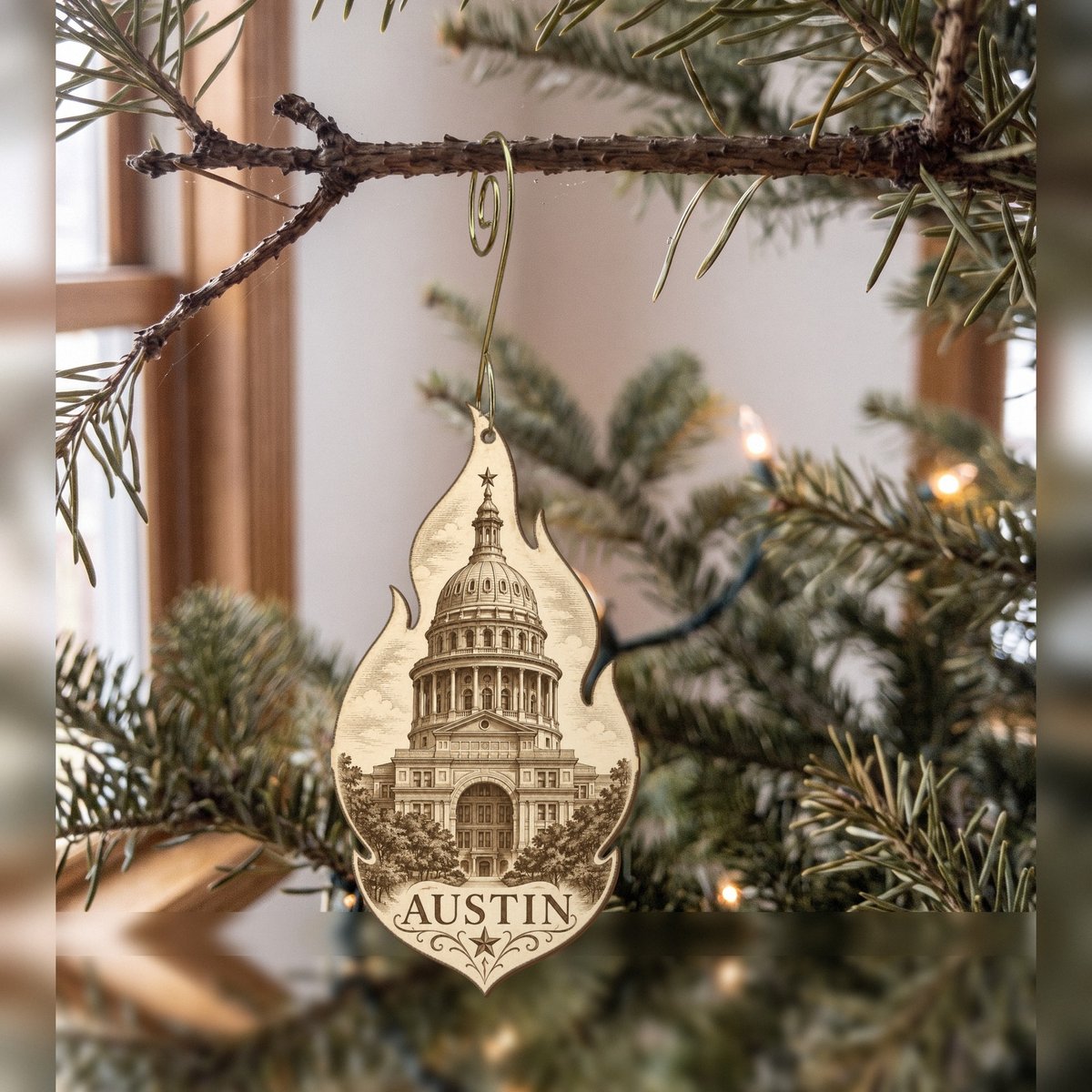 She's Choosing Austin Ornament | Etching-Inspired Linework | S360-O