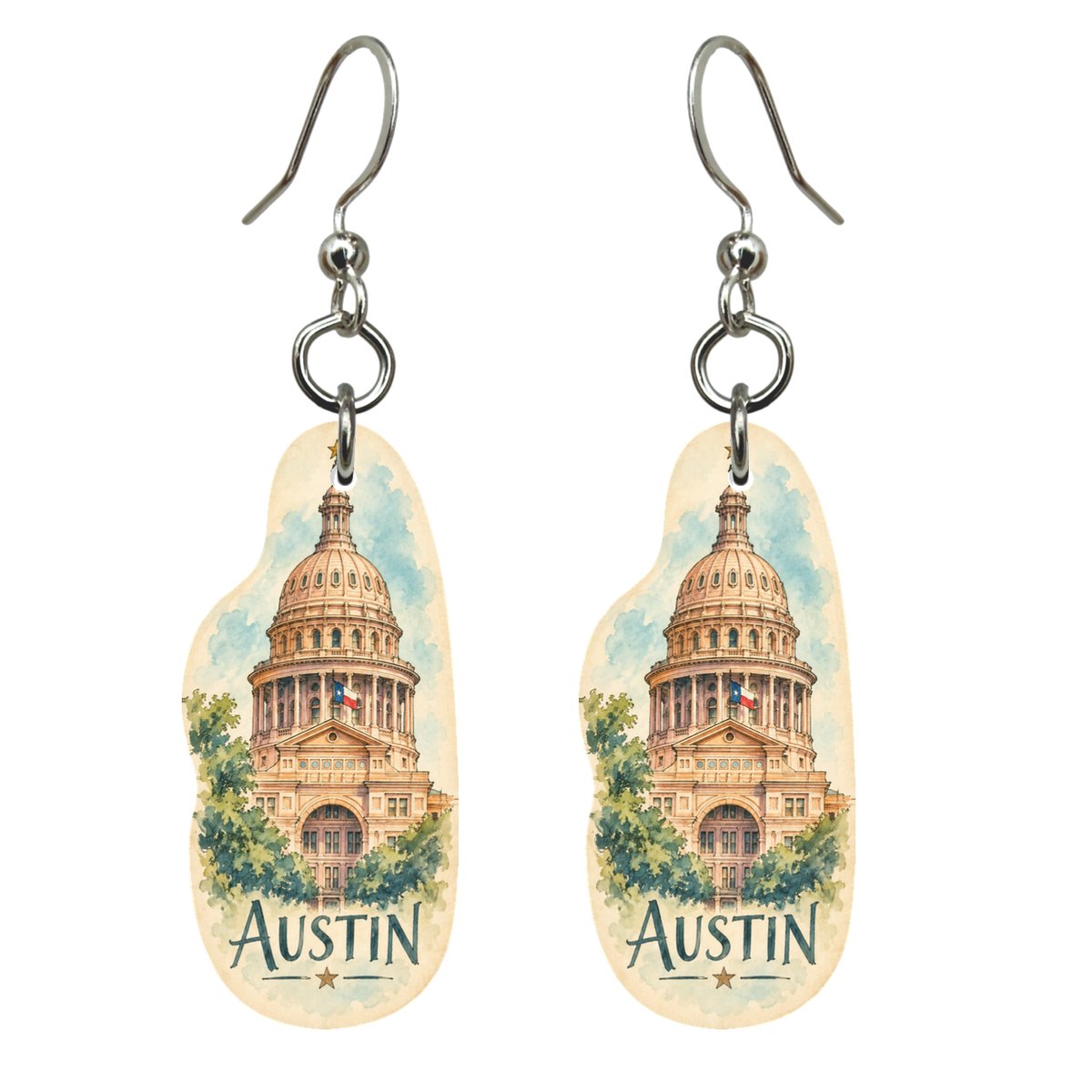 She's Choosing Austin Earrings | Pen and Watercolor Wash | S365