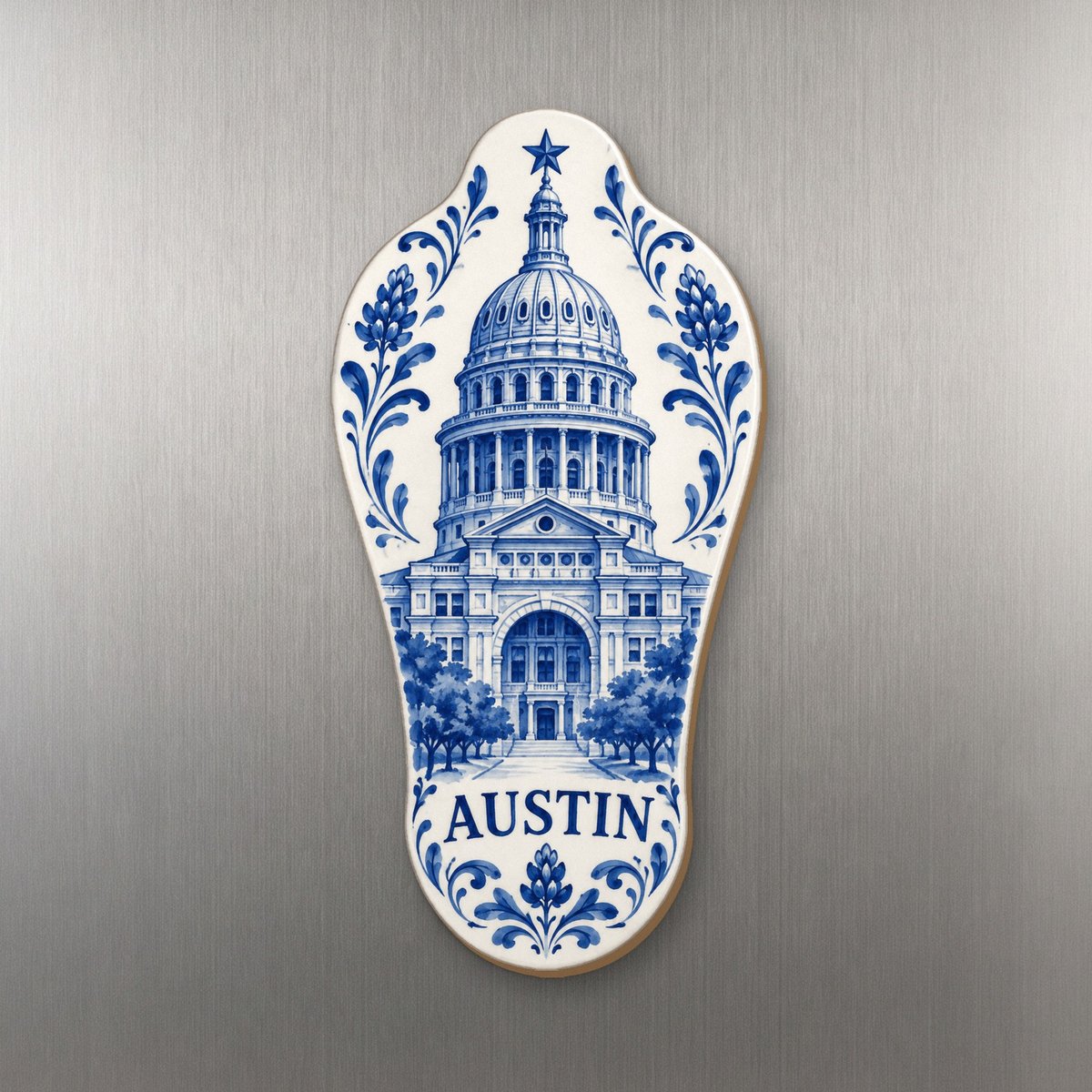 She's Choosing Austin Magnet | Blue-And-White Ceramic Illustration | S367-M