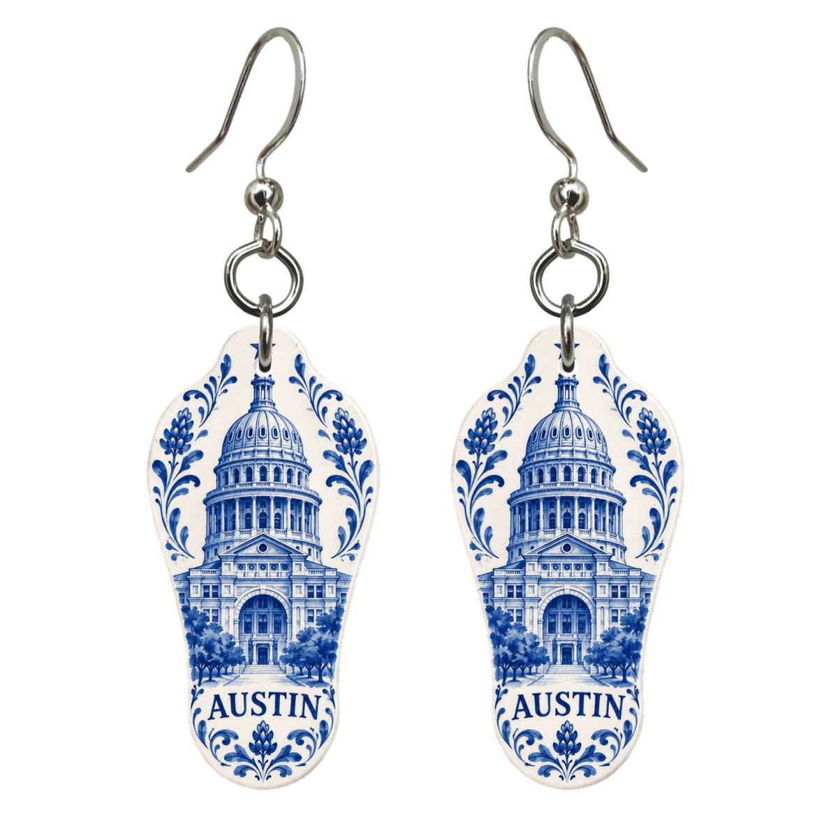 She's Choosing Austin Earrings | Blue-And-White Ceramic Illustration | S367